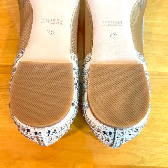 Badgley Mischka BHLDN Size 7.5 Gigi Pointed Toe Jeweled Ivory Ballet Flats Shoes - Picture 14 of 15